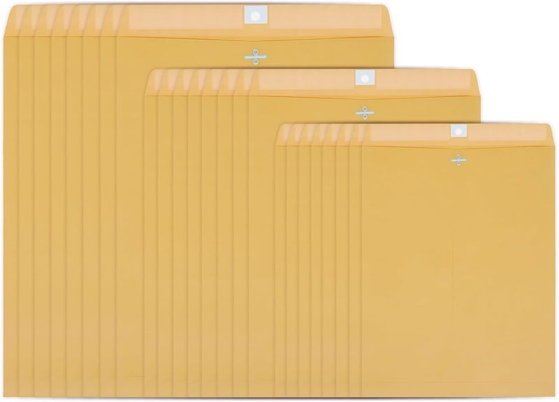 smrtcol 3 Sizes Clasp Envelopes Security Mailing Envelopes with Metal Clasps Kraft Paper Envelopes for Office, School, Home, Shipping Documents, Photos, Mailers (24 Packs) - Image 1